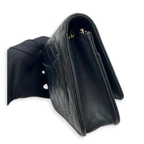CC Wallet On Chain Black in Caviar Leather, Gold hardware