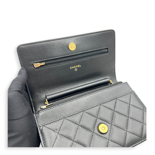 CC Wallet On Chain Black in Caviar Leather, Gold hardware