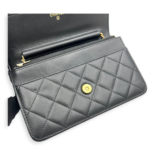 CC Wallet On Chain Black in Caviar Leather, Gold hardware