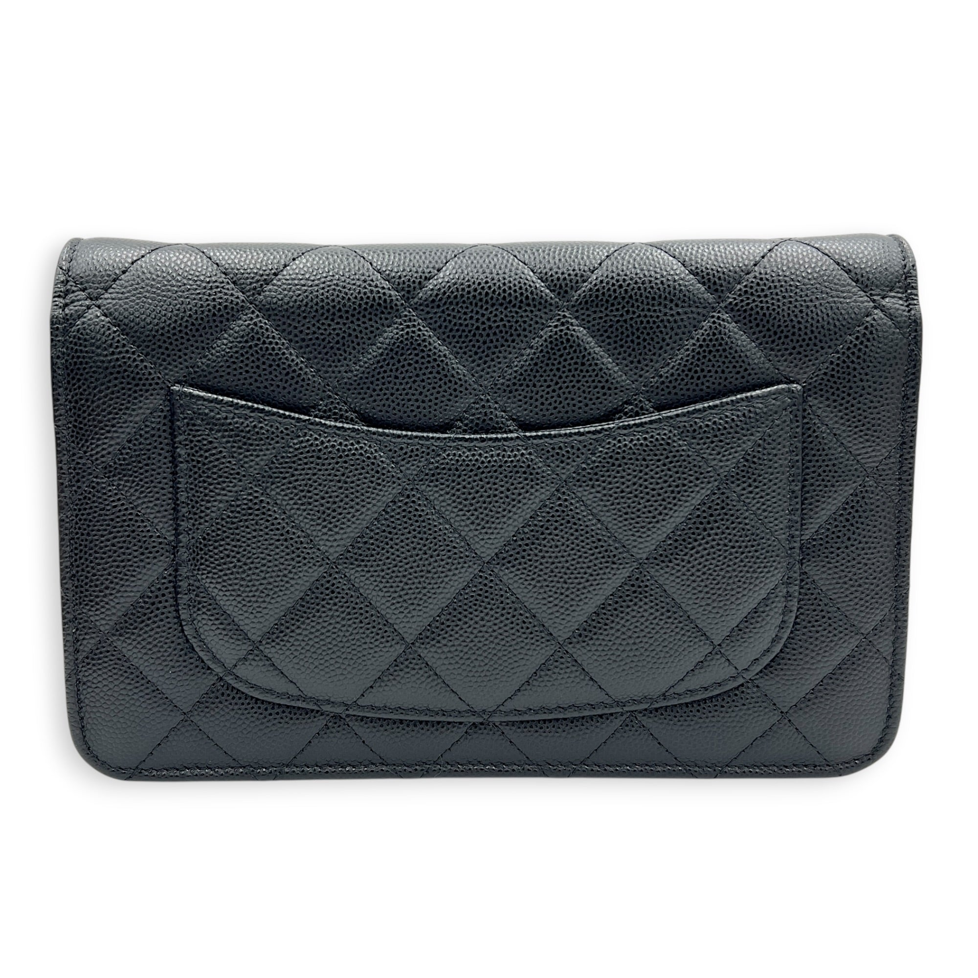 CC Wallet On Chain Black in Caviar Leather, Gold hardware