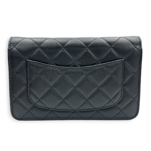 CC Wallet On Chain Black in Caviar Leather, Gold hardware