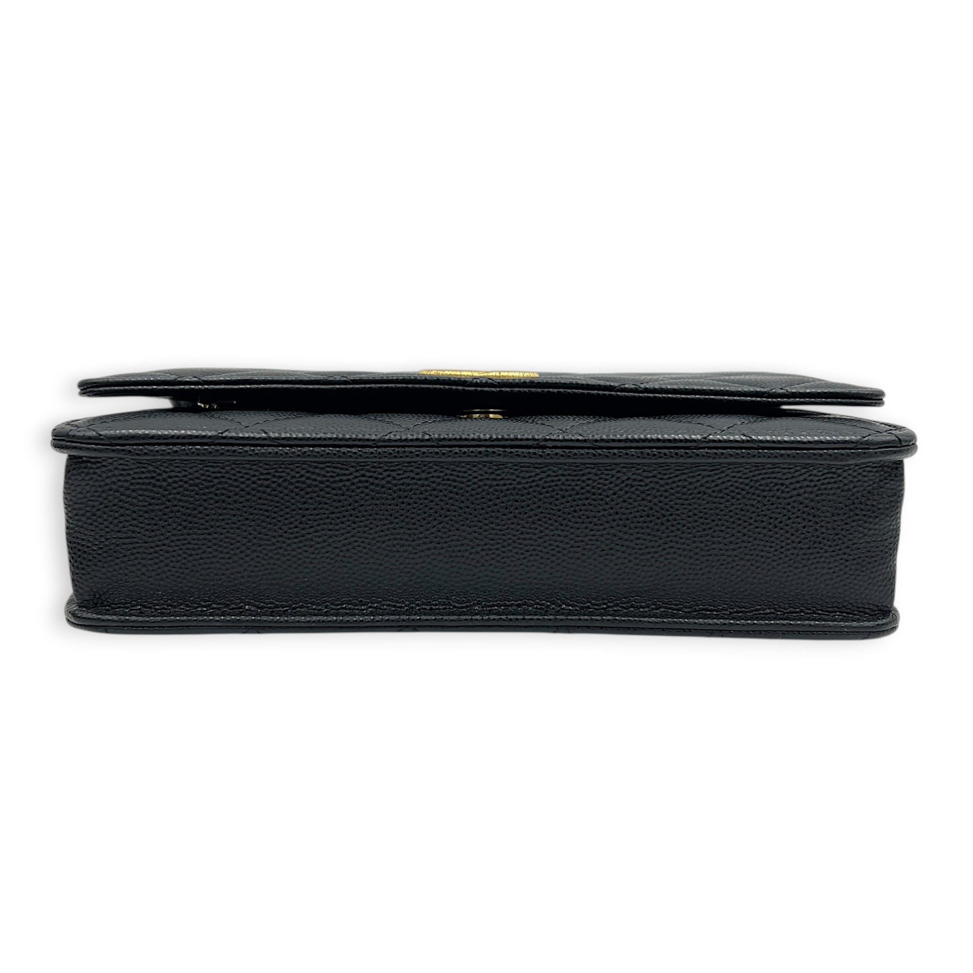 CC Wallet On Chain Black in Caviar Leather, Gold hardware