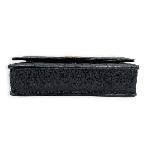 CC Wallet On Chain Black in Caviar Leather, Gold hardware