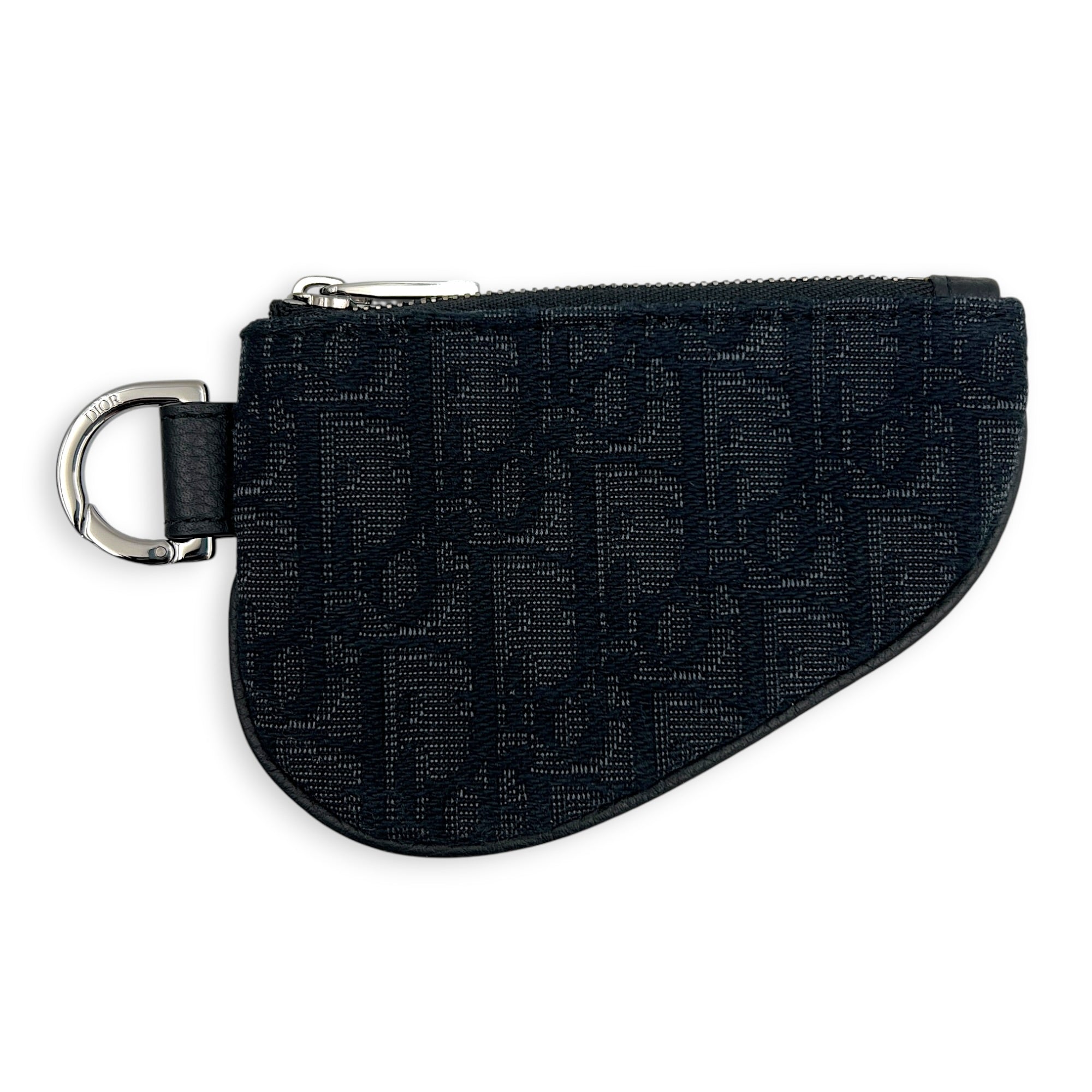 Saddle Triple Pouch Black Crossbody Bag in Oblique Jacquard, Silver hardware