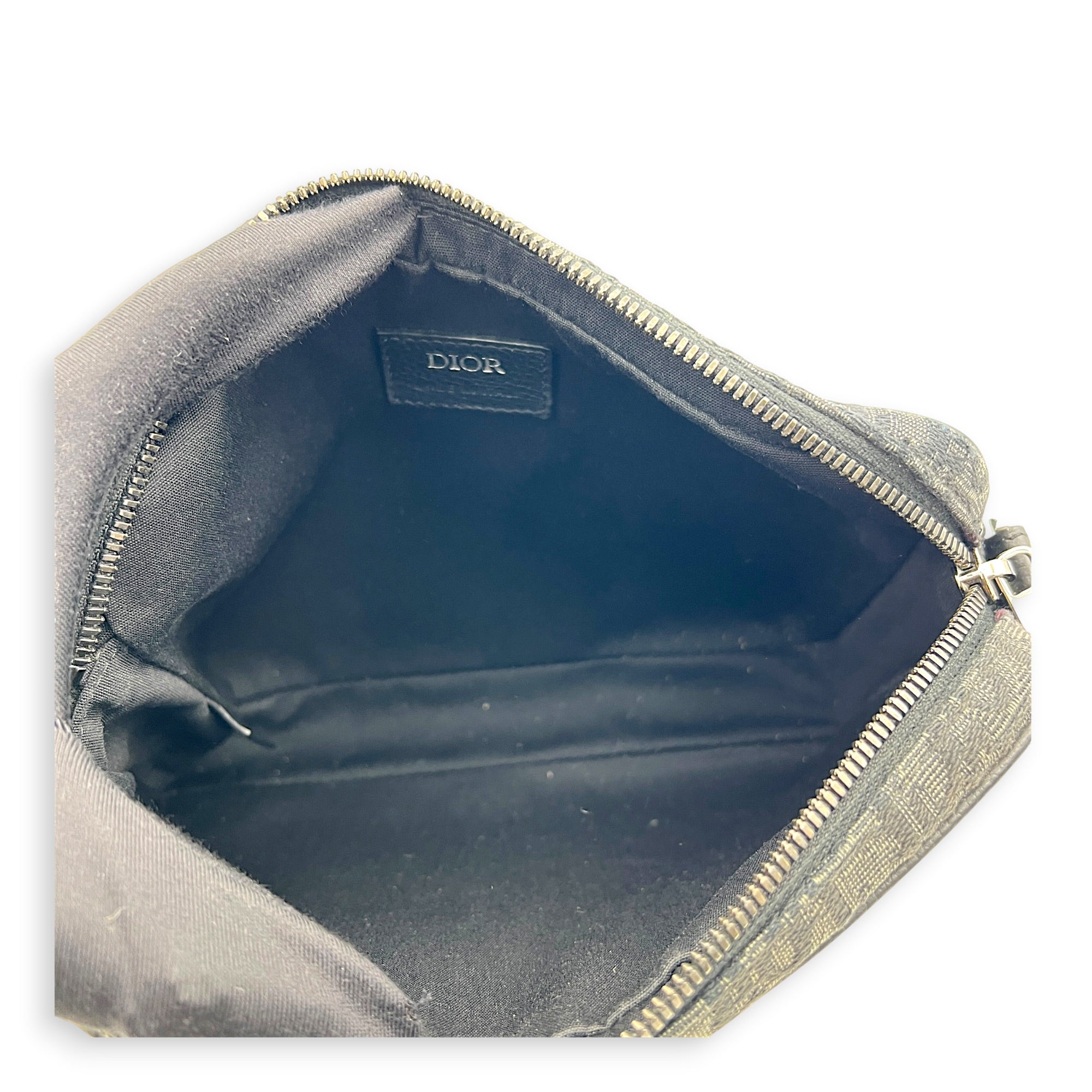 Saddle Triple Pouch Black Crossbody Bag in Oblique Jacquard, Silver hardware