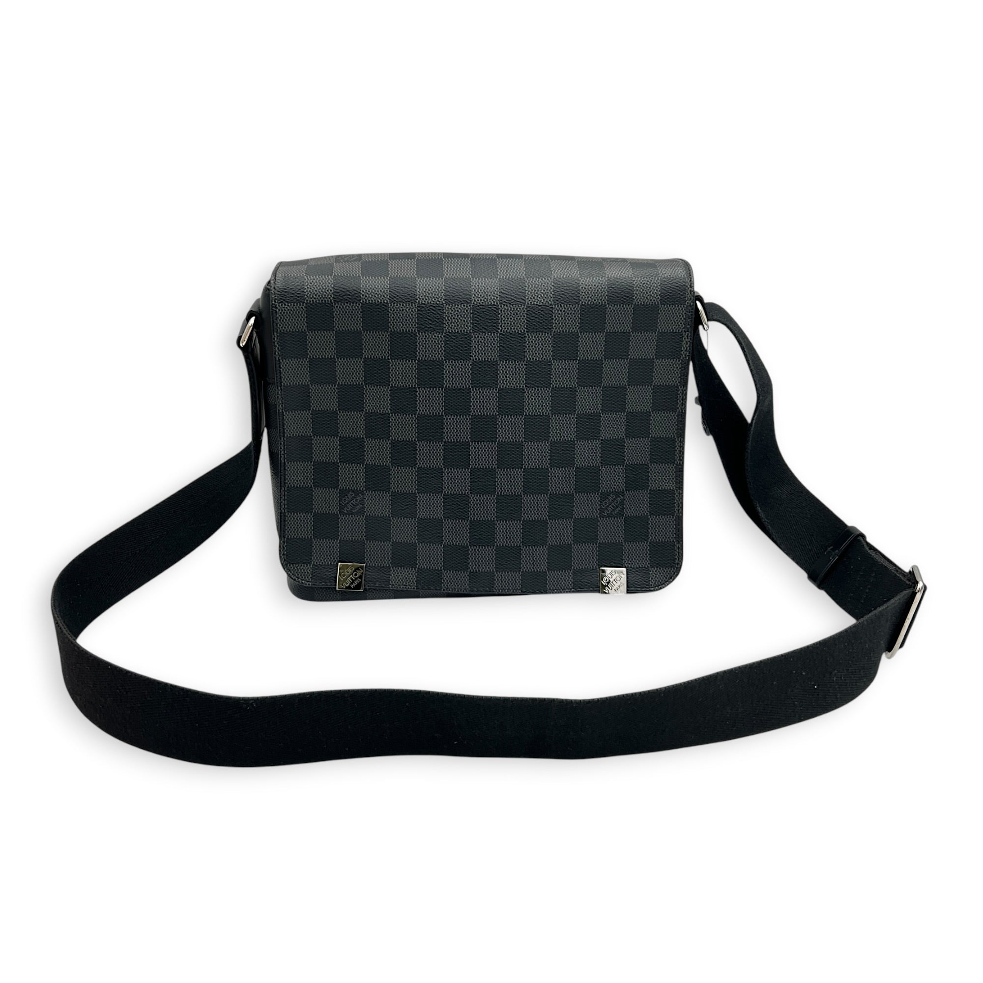 District Messenger Black in Coated Canvas, Silver hardware