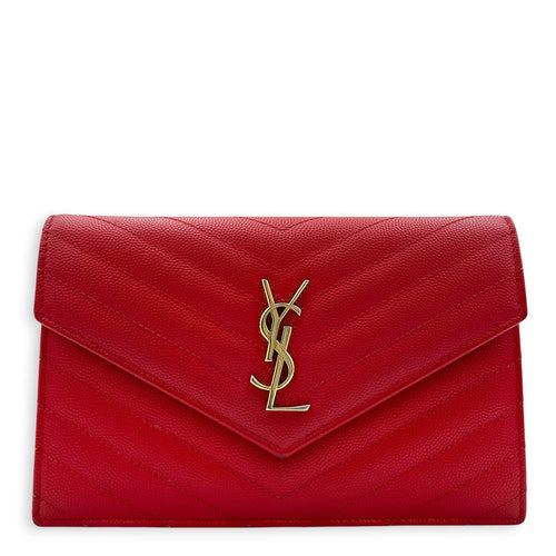Cassandre Wallet On Chain Red in Caviar Leather, Gold hardware