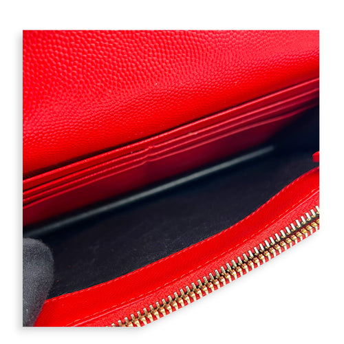 Cassandre Wallet On Chain Red in Caviar Leather, Gold hardware