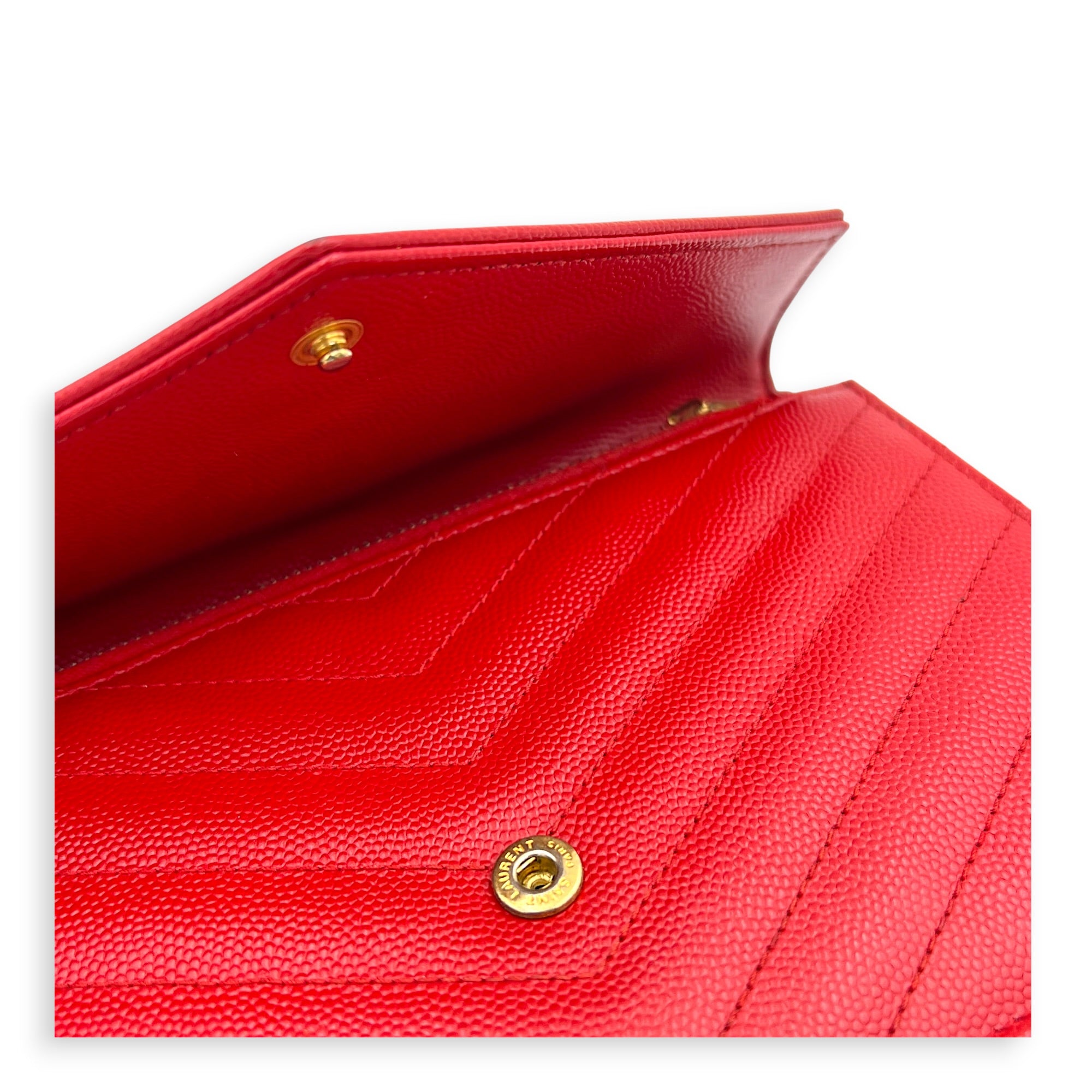 Cassandre Wallet On Chain Red in Caviar Leather, Gold hardware