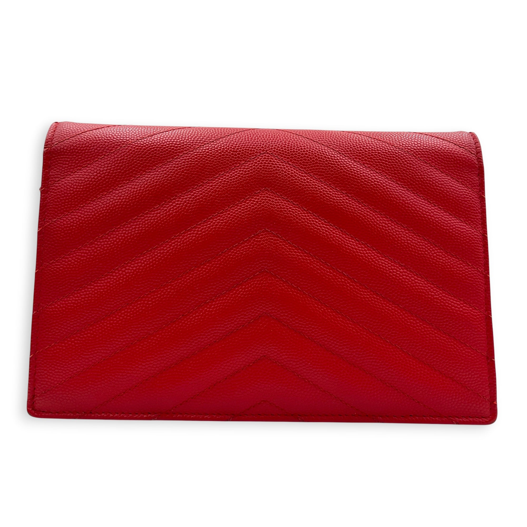 Cassandre Wallet On Chain Red in Caviar Leather, Gold hardware