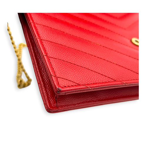 Cassandre Wallet On Chain Red in Caviar Leather, Gold hardware