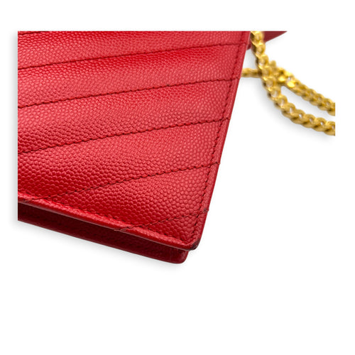 Cassandre Wallet On Chain Red in Caviar Leather, Gold hardware