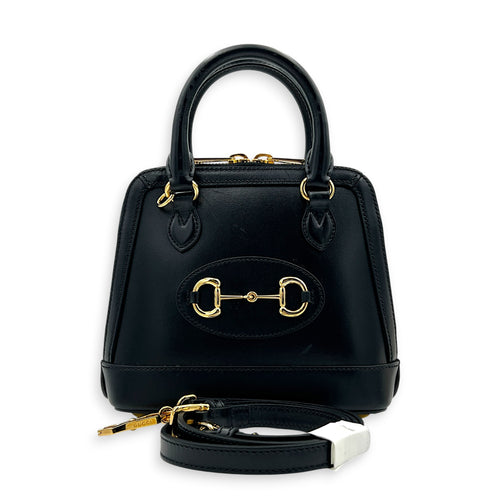 Horsebit 1955 Top Handle Bag Black in Calfskin, Gold hardware