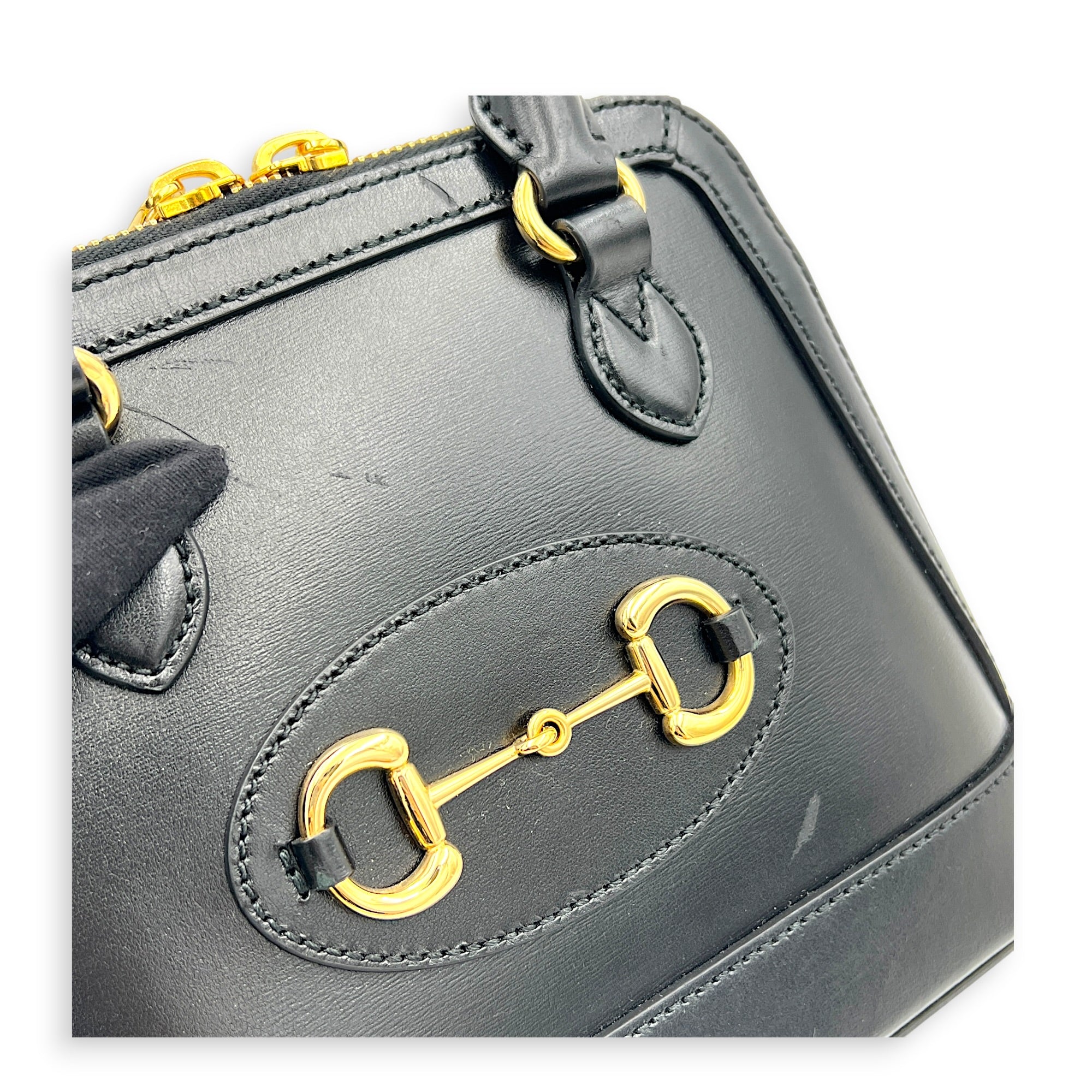 Horsebit 1955 Top Handle Bag Black in Calfskin, Gold hardware