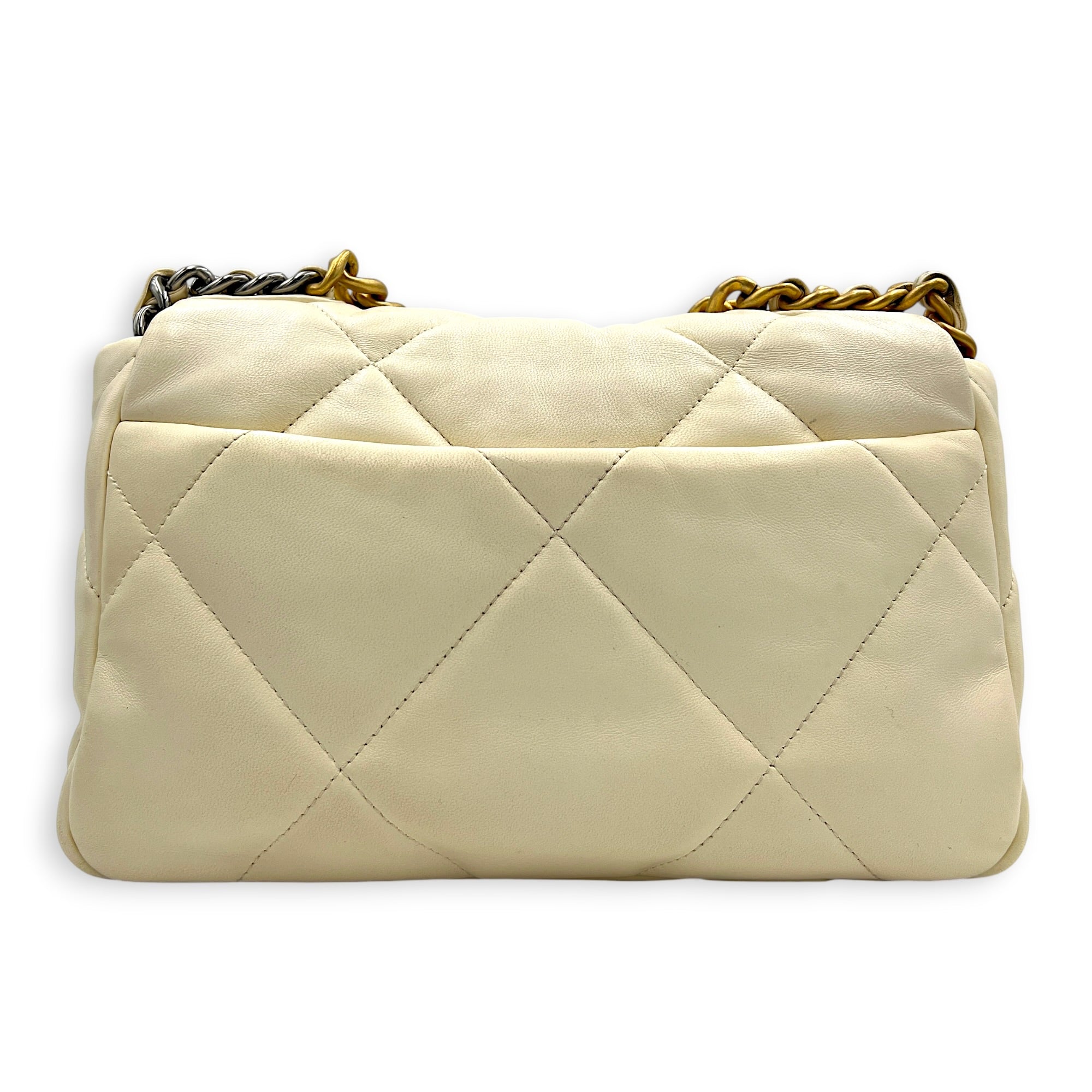 C19 Top Handle Bag White in Lambskin, Mixed hardware