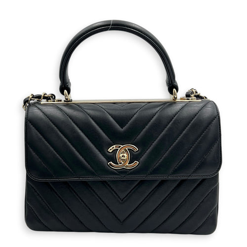 Trendy CC Black Top Handle Bag in Lambskin, Gold hardware