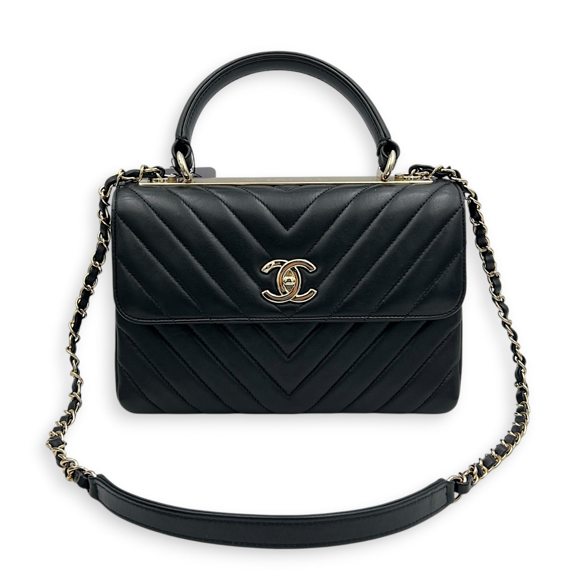 Trendy CC Black Top Handle Bag in Lambskin, Gold hardware