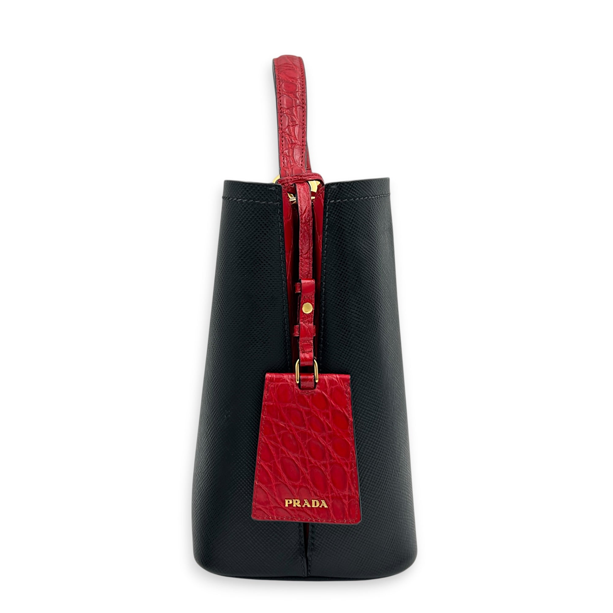 Panier Bucket Bag Black in Saffiano Leather, Gold hardware