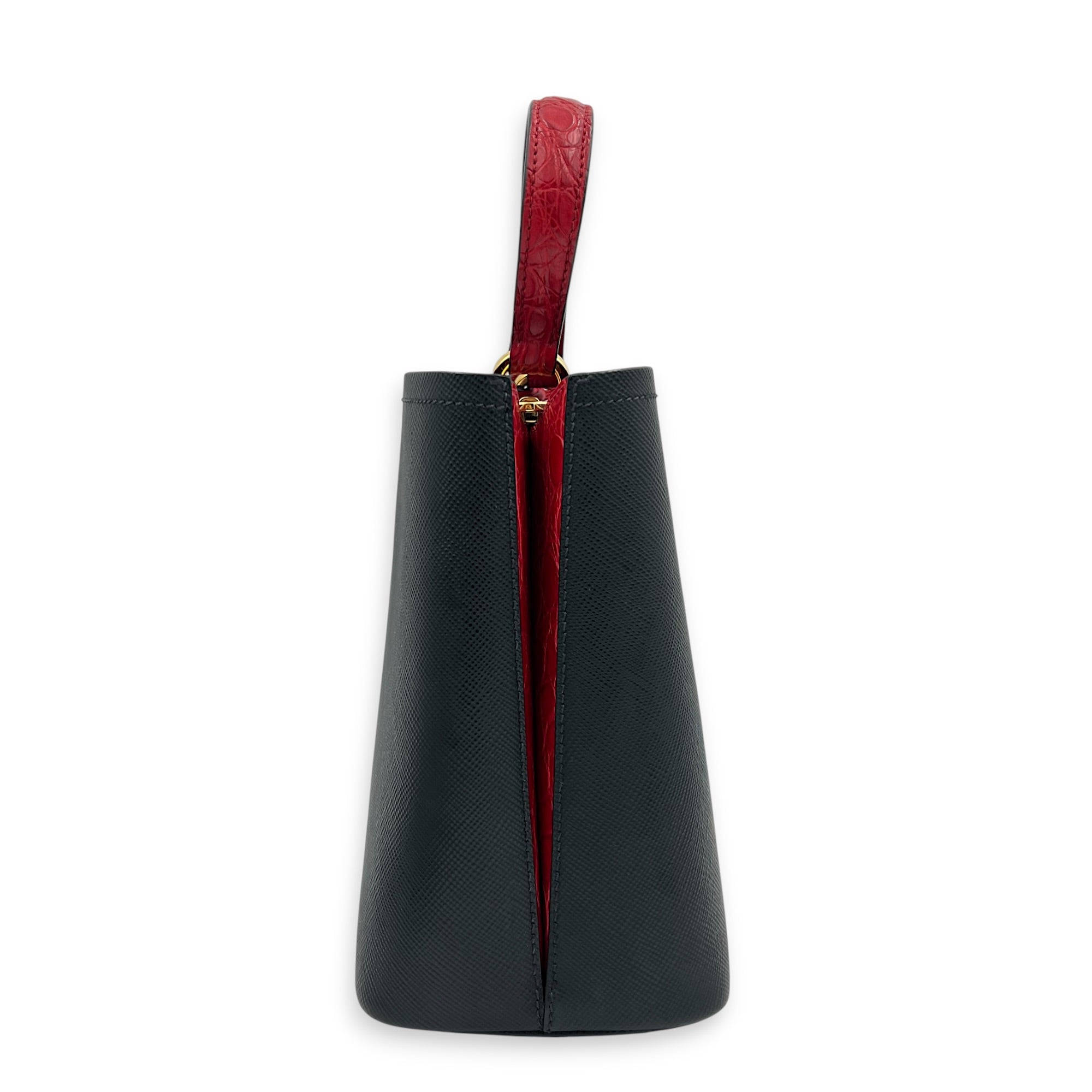 Panier Bucket Bag Black in Saffiano Leather, Gold hardware