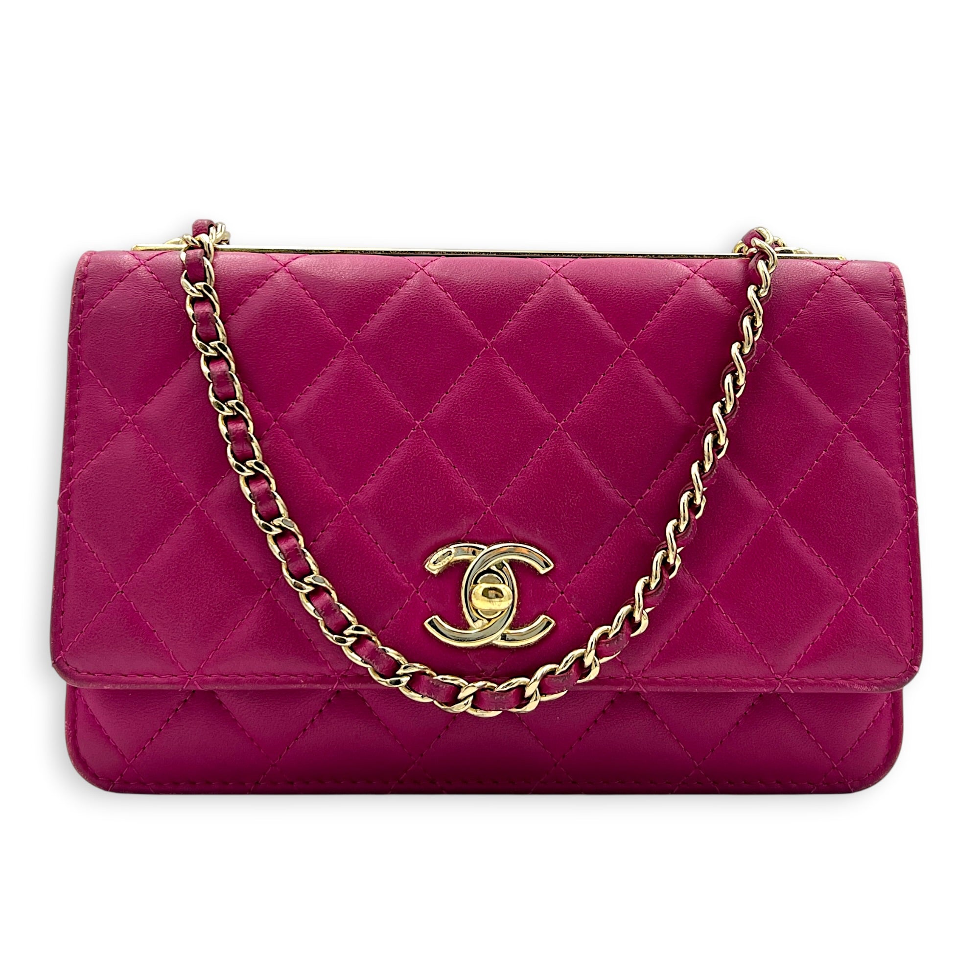 CC Trendy Pink Wallet On Chain in Lambskin, Gold hardware