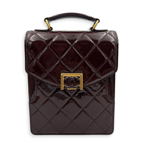 23A Top Handle Bag Brown in Patent Leather, Gold hardware