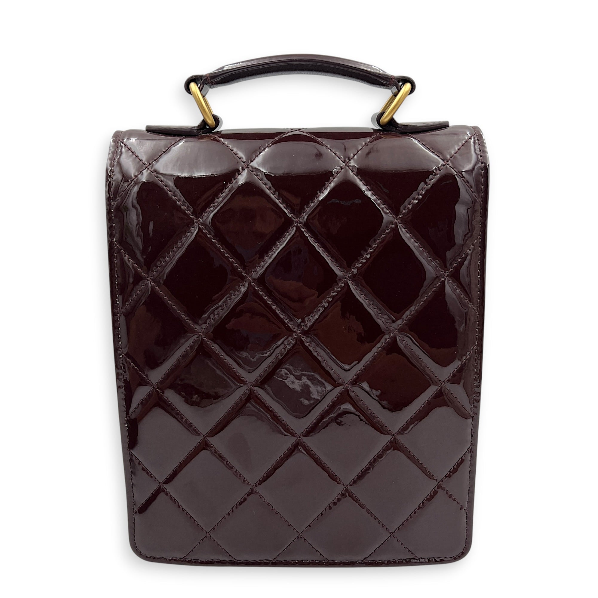 23A Top Handle Bag Brown in Patent Leather, Gold hardware