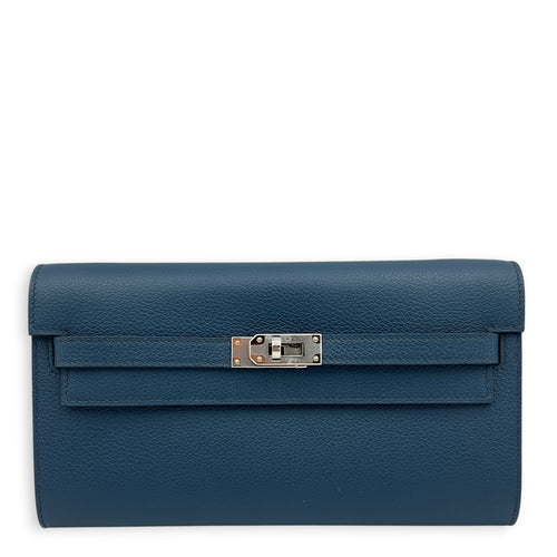 Kelly To Go Bleu de Prusse Wallet in Epsom, Palladium hardware