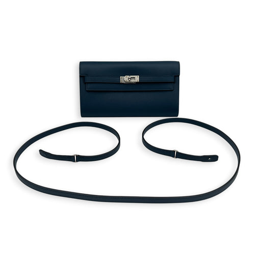 Kelly To Go Bleu de Prusse Wallet in Epsom, Palladium hardware