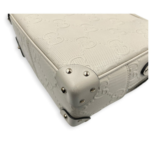 GG Embossed Trunk White Crossbody Bag in Calfskin, Silver hardware