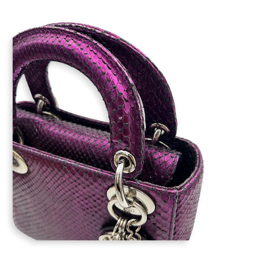 Lady Dior Top Handle Bag Mini Metallic Purple in Lizard, Silver hardware