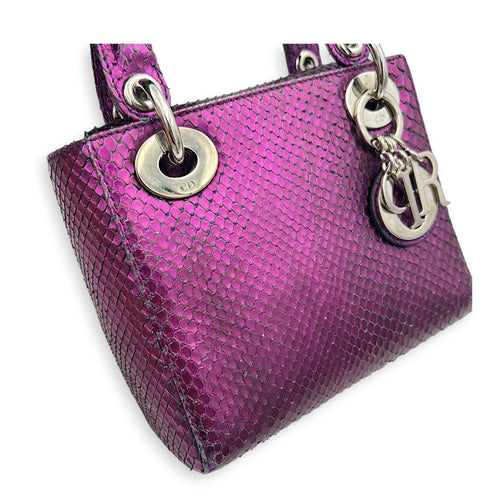 Lady Dior Top Handle Bag Mini Metallic Purple in Lizard, Silver hardware