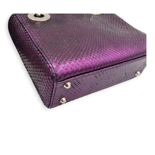 Lady Dior Top Handle Bag Mini Metallic Purple in Lizard, Silver hardware