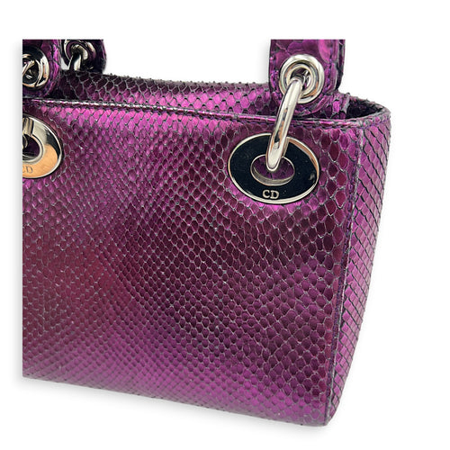 Lady Dior Top Handle Bag Mini Metallic Purple in Lizard, Silver hardware