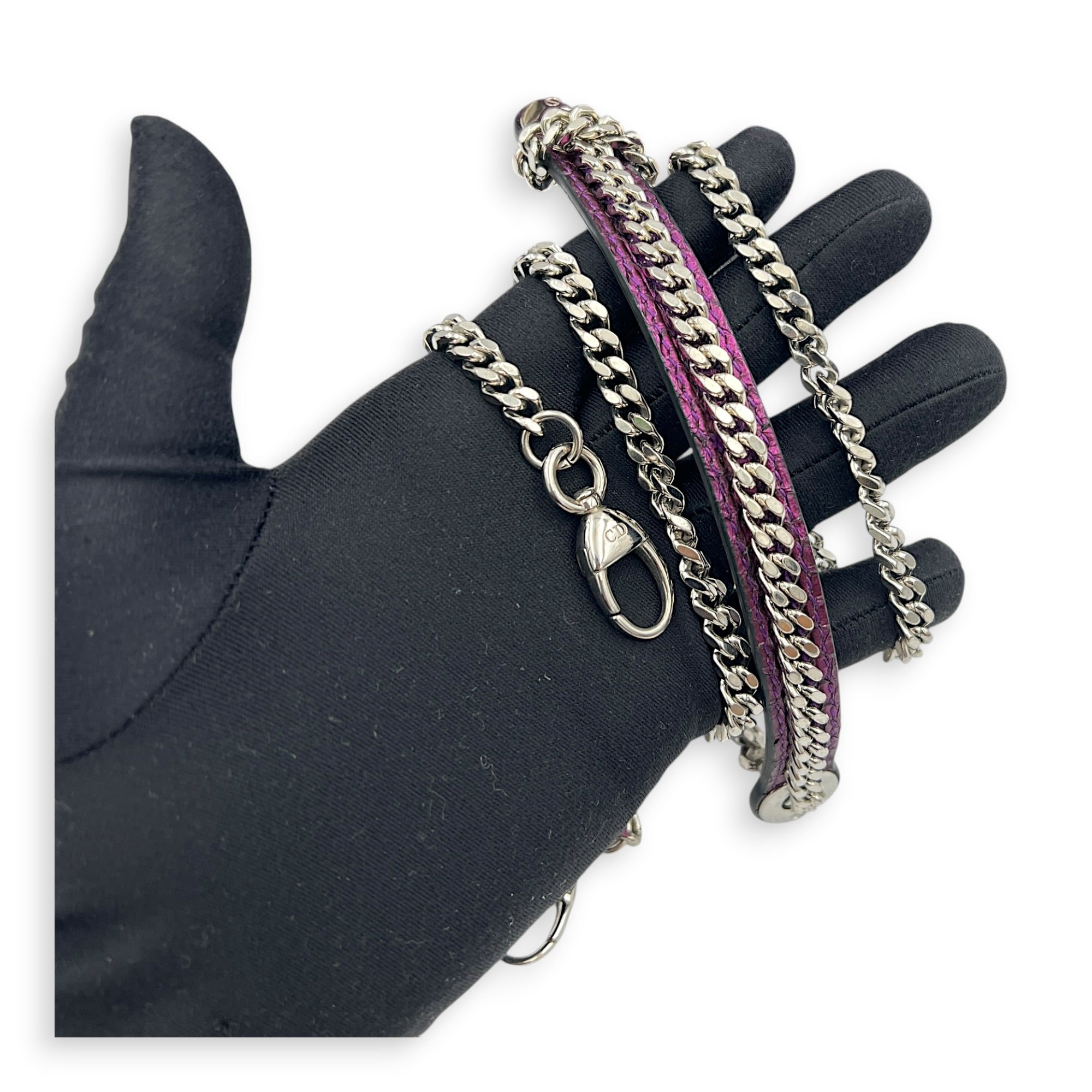 Lady Dior Top Handle Bag Mini Metallic Purple in Lizard, Silver hardware