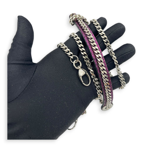 Lady Dior Top Handle Bag Mini Metallic Purple in Lizard, Silver hardware