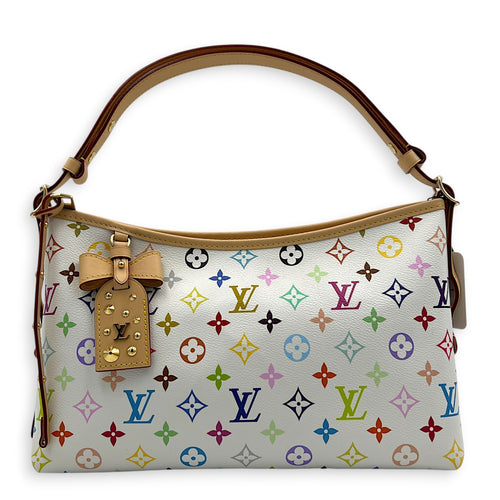 Carryall East West White Multicolor Shoulder Bag in Coated Canvas, Gold hardware