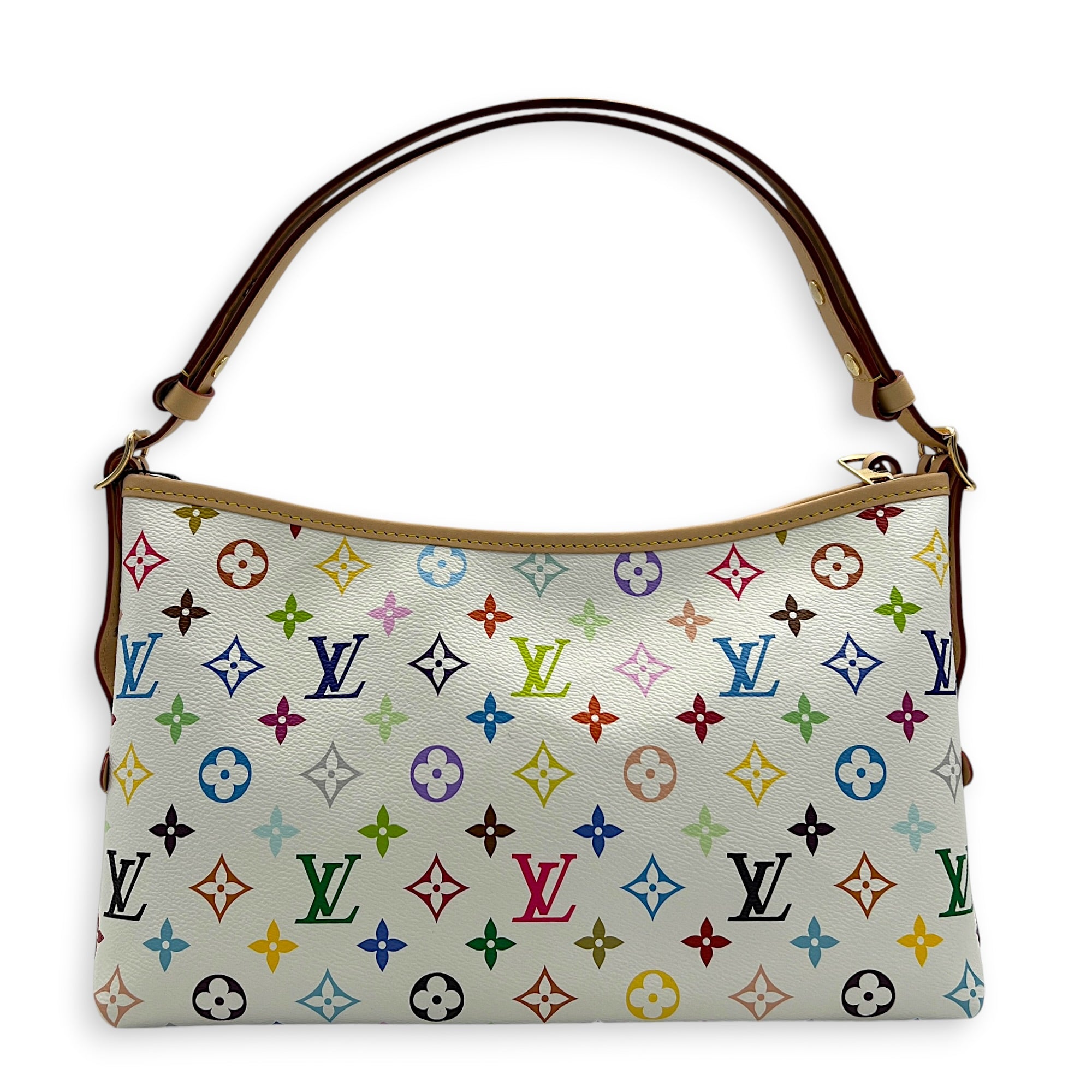 Carryall East West White Multicolor Shoulder Bag in Coated Canvas, Gold hardware