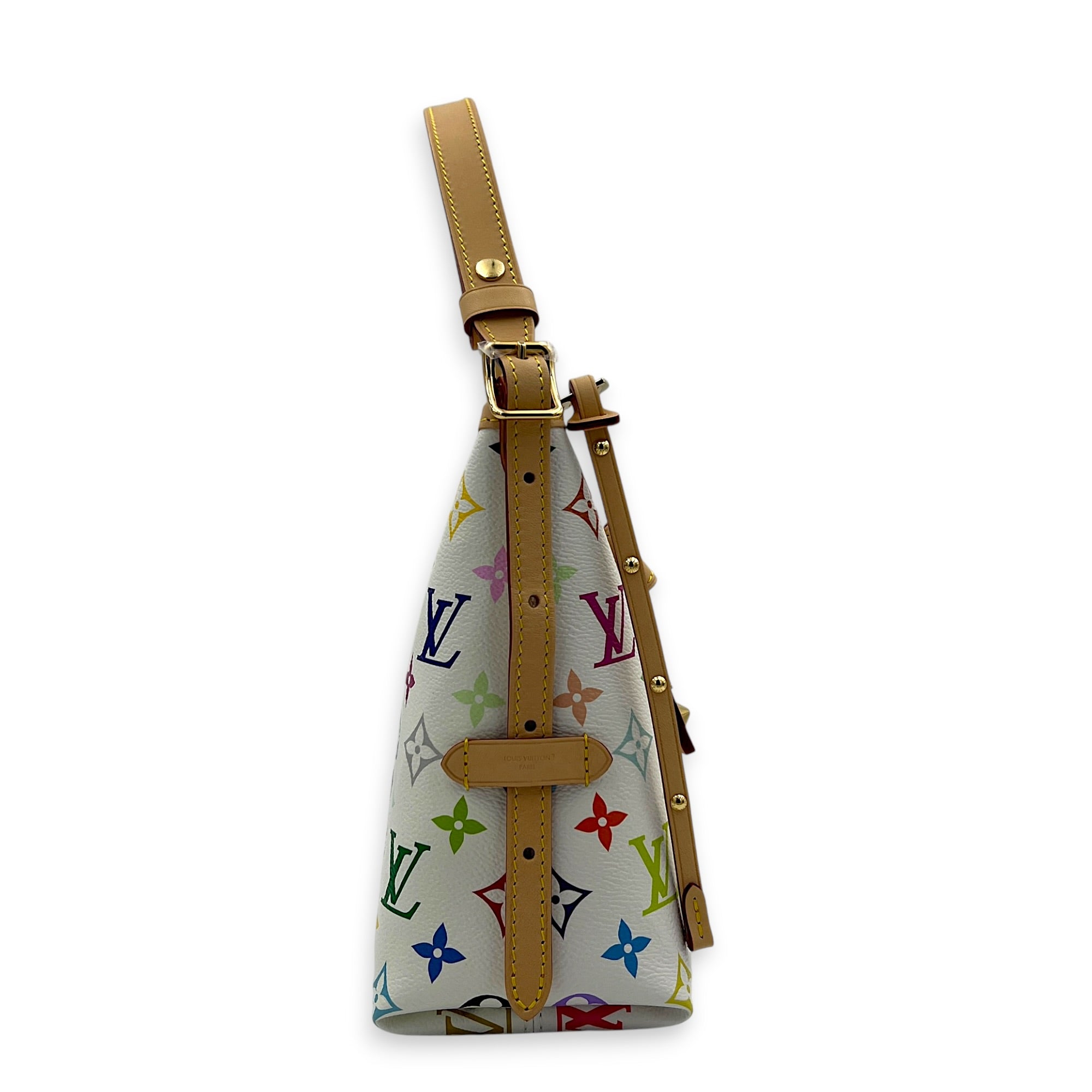 Carryall East West White Multicolor Shoulder Bag in Coated Canvas, Gold hardware