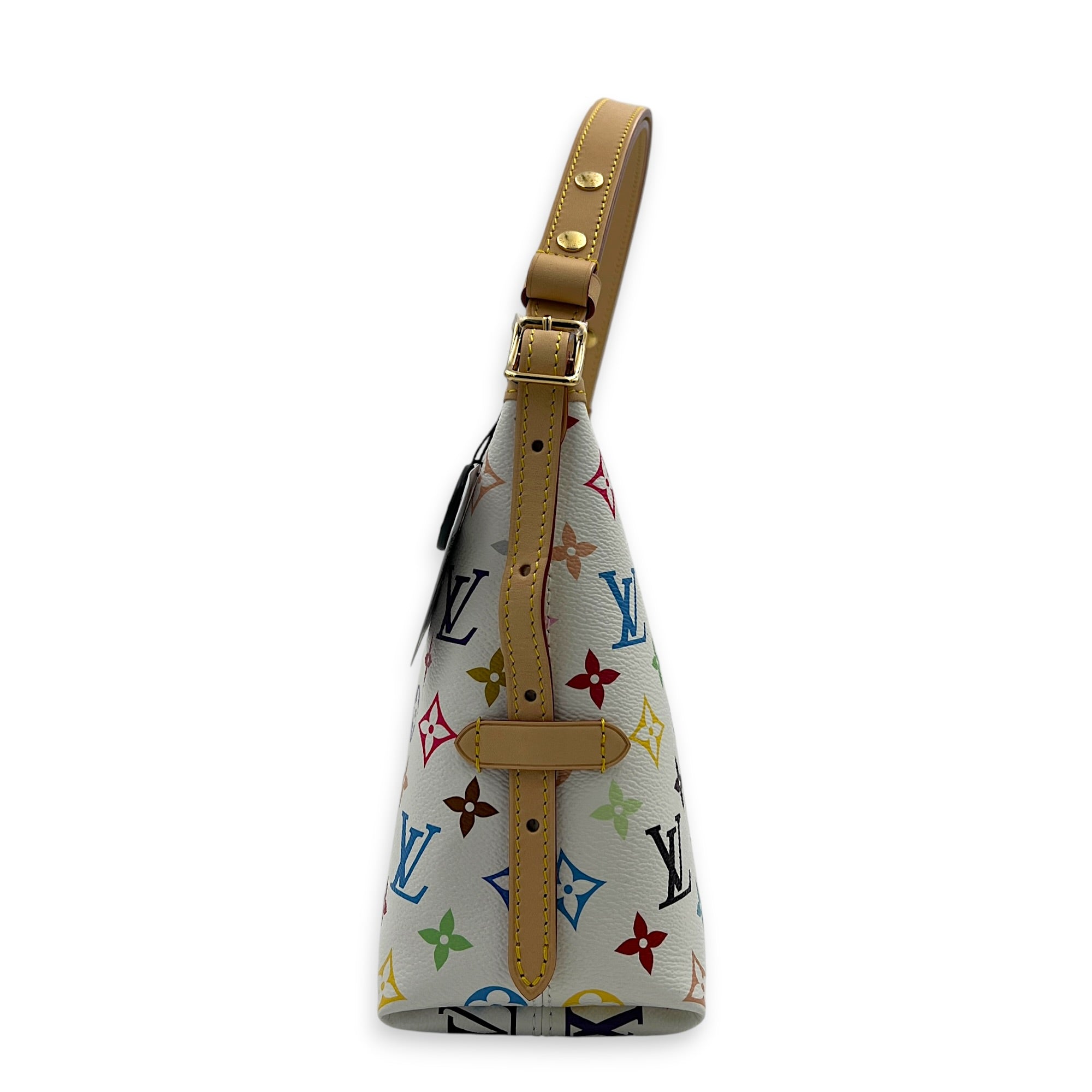Carryall East West White Multicolor Shoulder Bag in Coated Canvas, Gold hardware