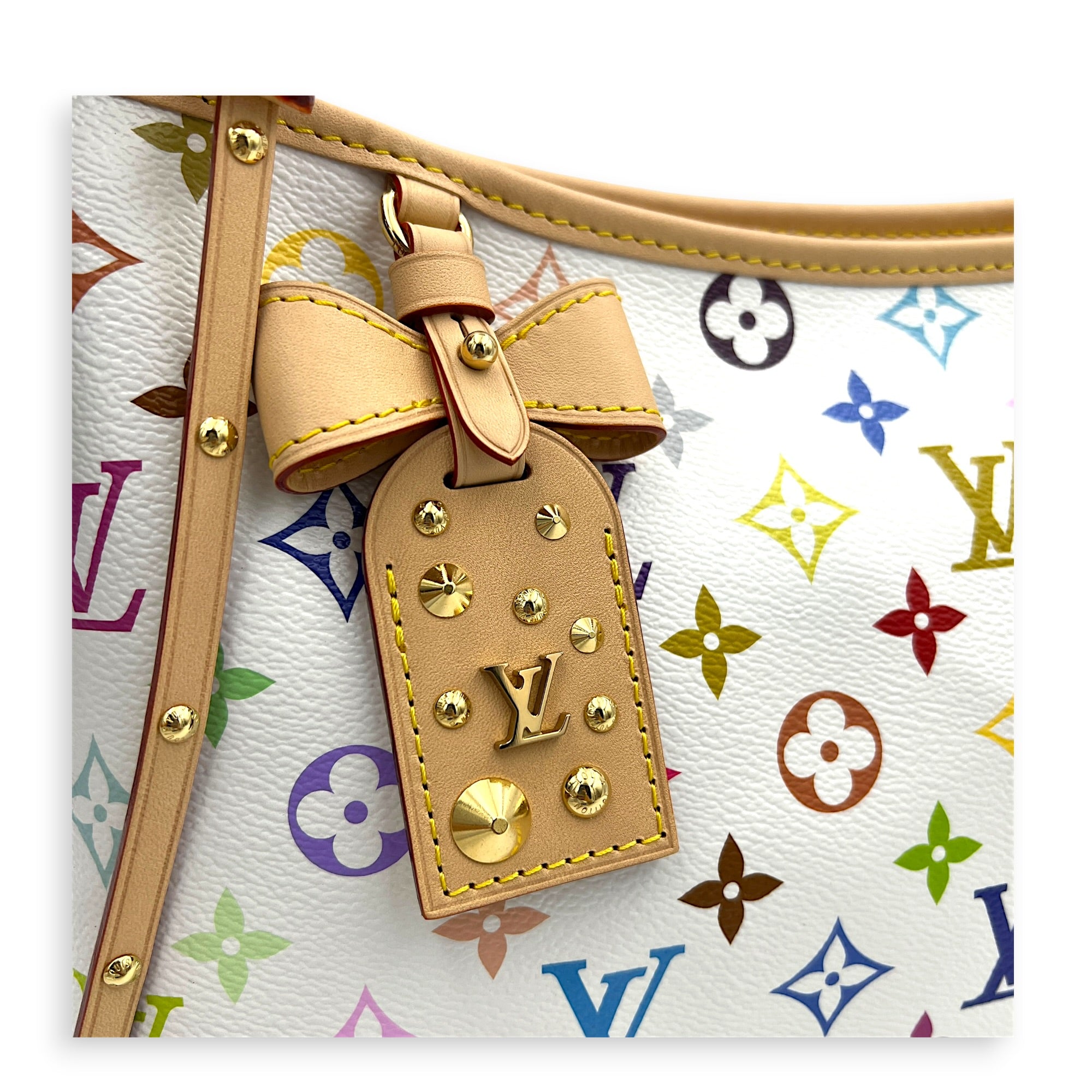 Carryall East West White Multicolor Shoulder Bag in Coated Canvas, Gold hardware