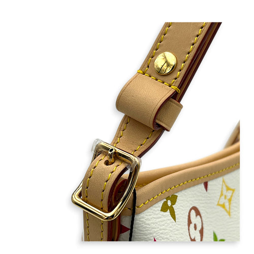 Carryall East West White Multicolor Shoulder Bag in Coated Canvas, Gold hardware