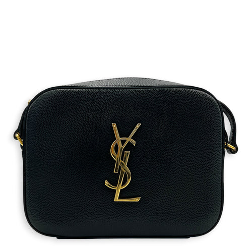 Lou Mini Black Crossbody Bag in Caviar Leather, Gold hardware