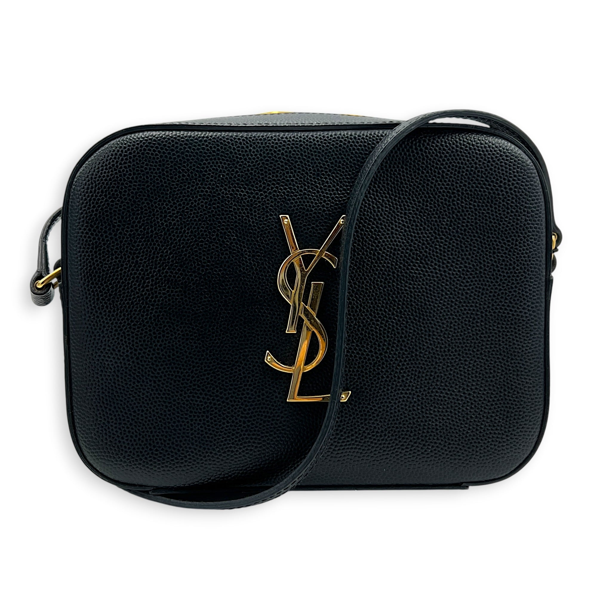 Lou Mini Black Crossbody Bag in Caviar Leather, Gold hardware