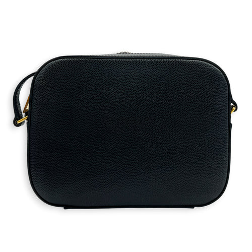 Lou Mini Black Crossbody Bag in Caviar Leather, Gold hardware