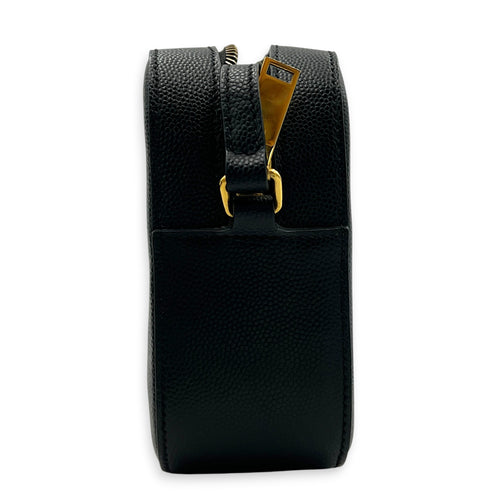 Lou Mini Black Crossbody Bag in Caviar Leather, Gold hardware