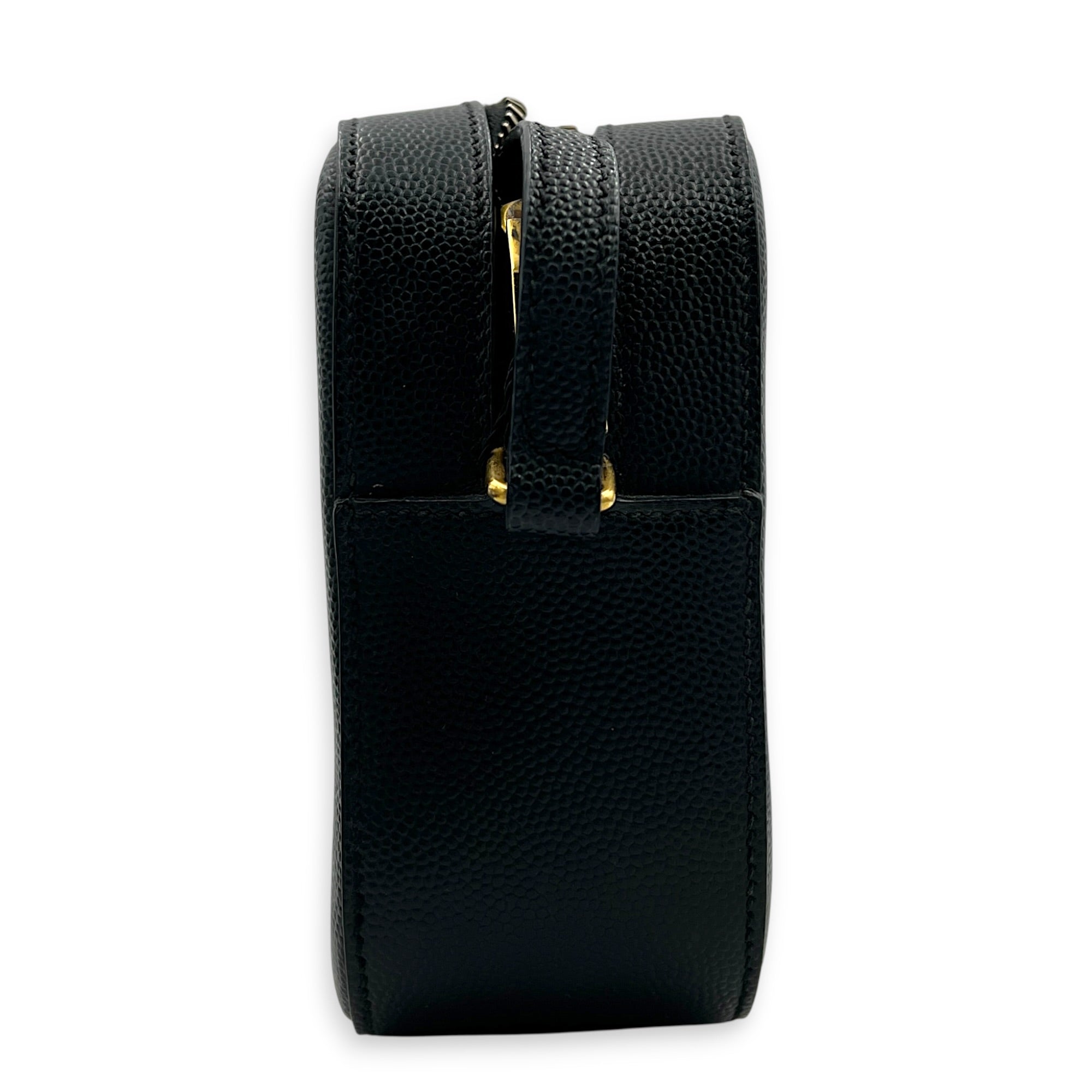 Lou Mini Black Crossbody Bag in Caviar Leather, Gold hardware