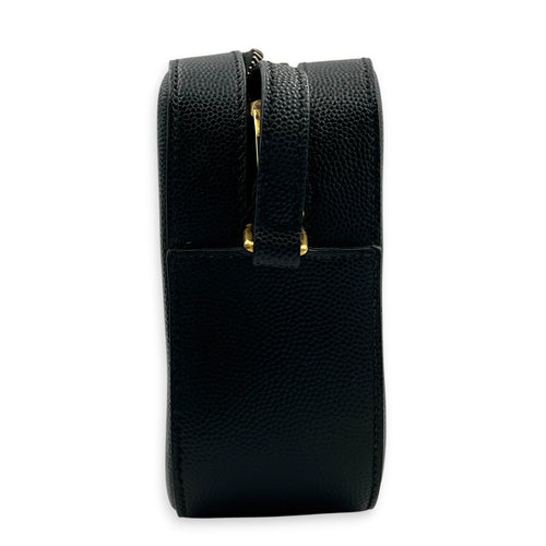 Lou Mini Black Crossbody Bag in Caviar Leather, Gold hardware
