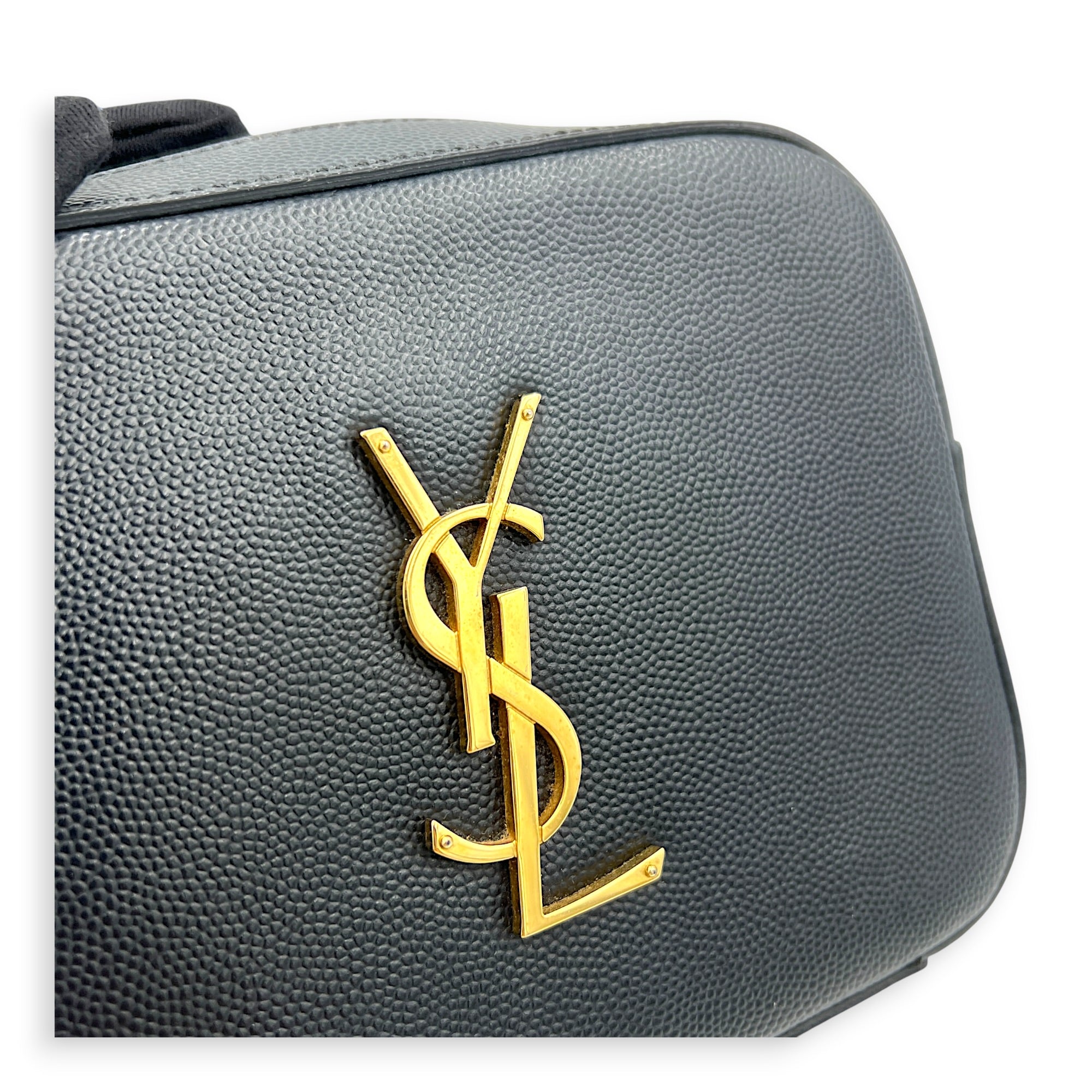 Lou Mini Black Crossbody Bag in Caviar Leather, Gold hardware