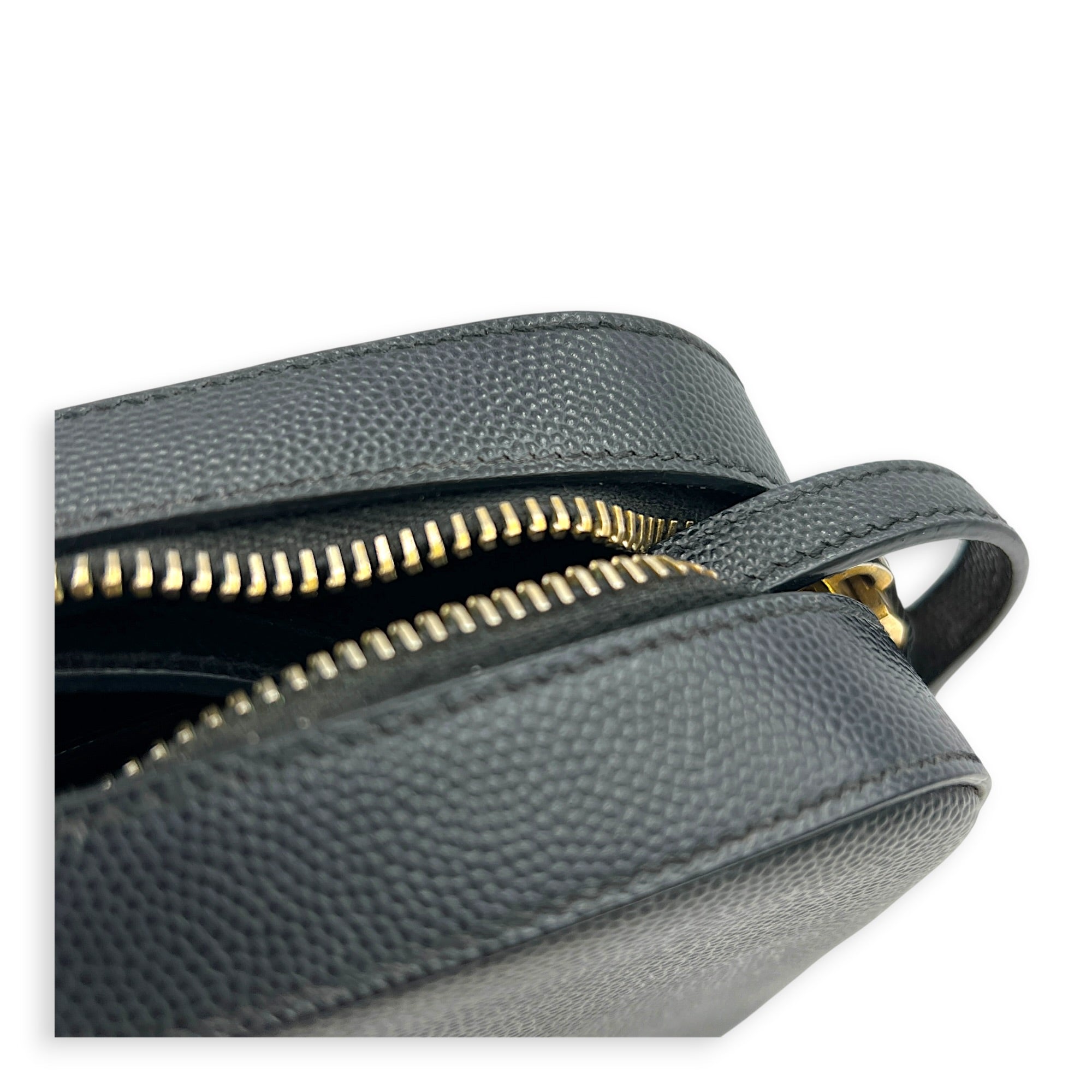 Lou Mini Black Crossbody Bag in Caviar Leather, Gold hardware