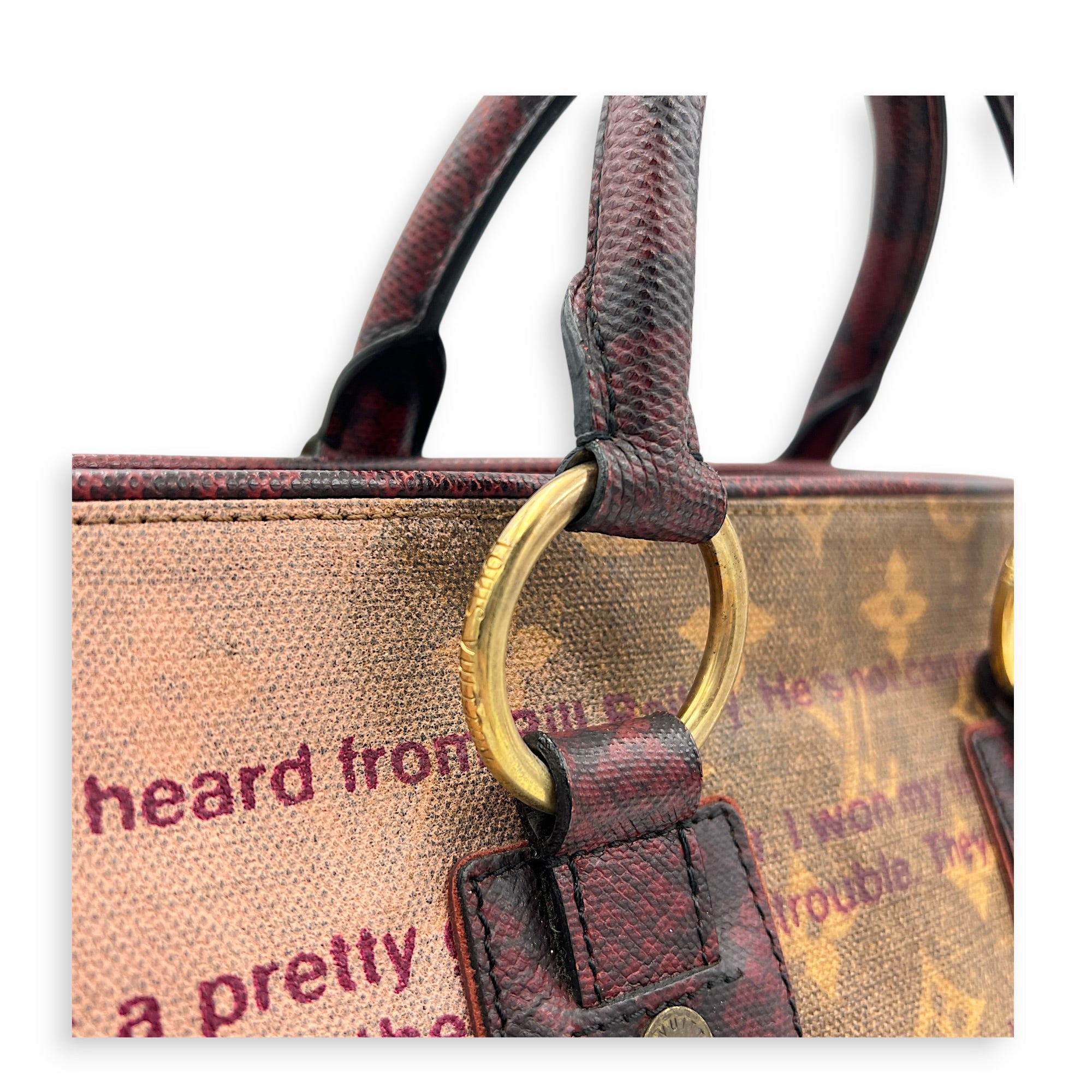 x Richard Prince Graduate Jokes Brown Top Handle Bag in Monogram Coated Canvas, Antique Brass hardware
